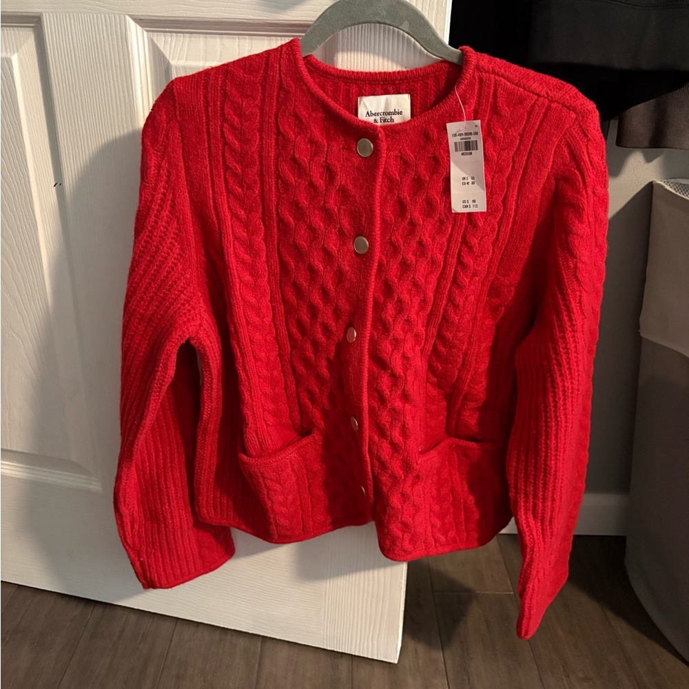 NWT Abercrombie and fitch red cardigan with gold buttons